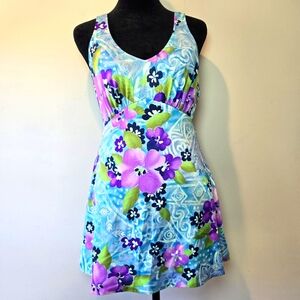 Robby Len Swim Suit Women's Vintage Tropical Floral Swi Dress